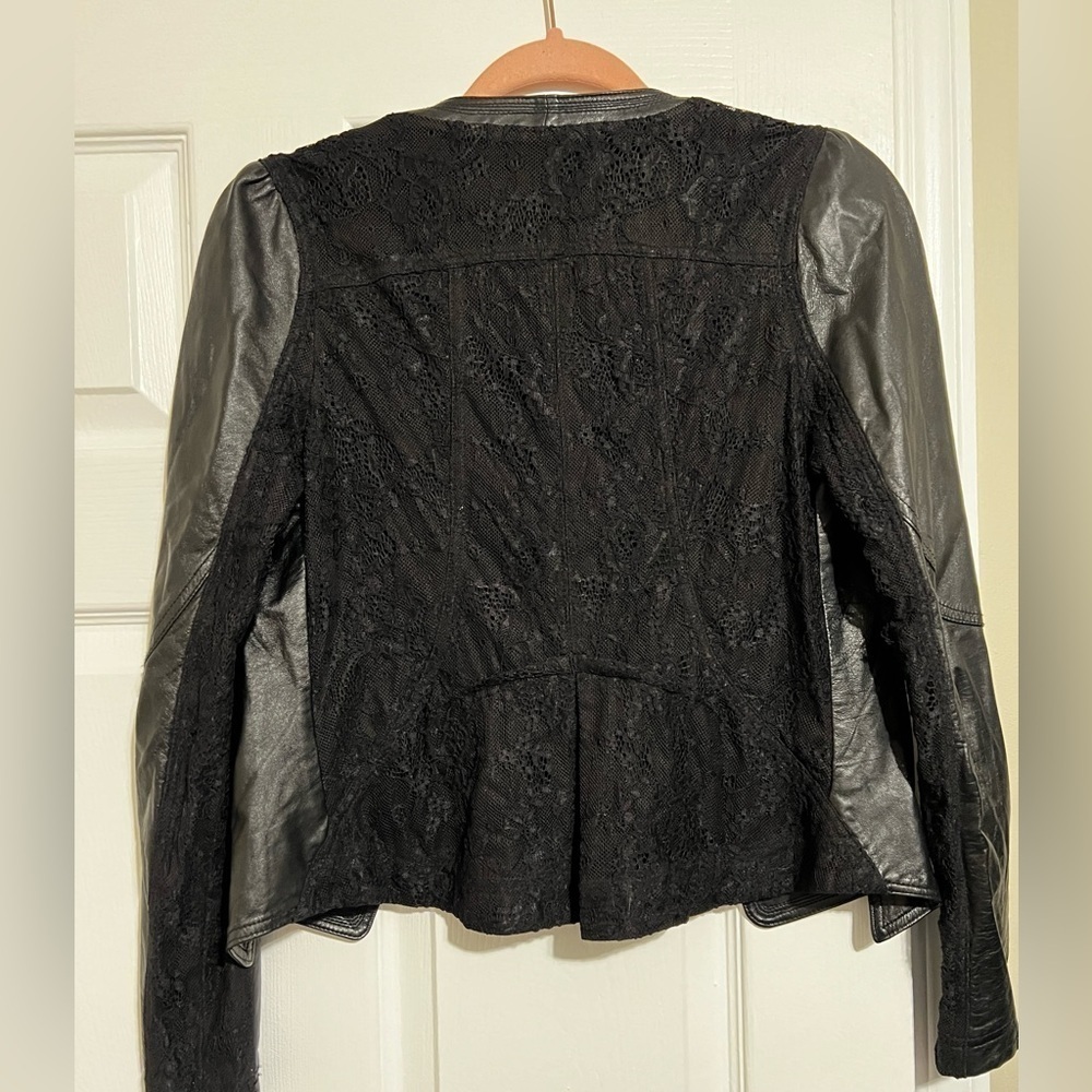 Prada leather and lace open front jacket size 2 - Picture 2 of 6